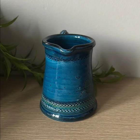 Handcrafted Blue Ceramic Pitcher - Picture 4 of 7